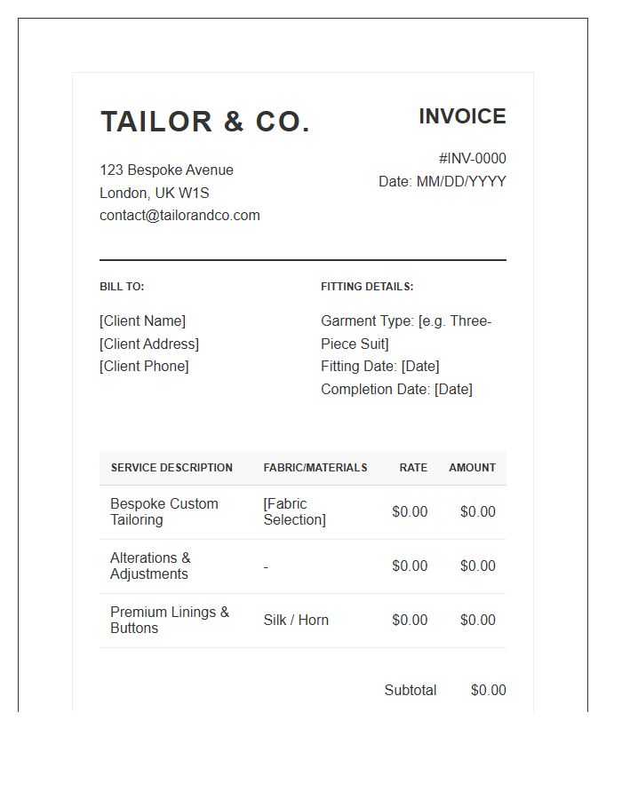 Tailoring Business Services Invoice Template