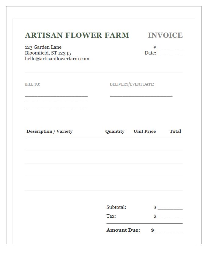 Artisan Flower Farm Invoice Template