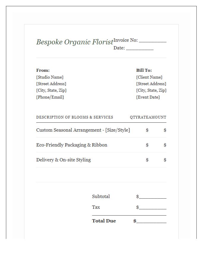 Bespoke Organic Florist Invoice Template