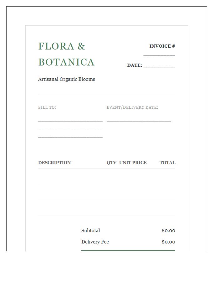 Boutique Organic Florist Invoice Template