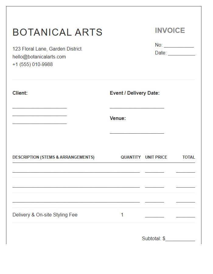 Floral Arrangement Studio Invoice Template