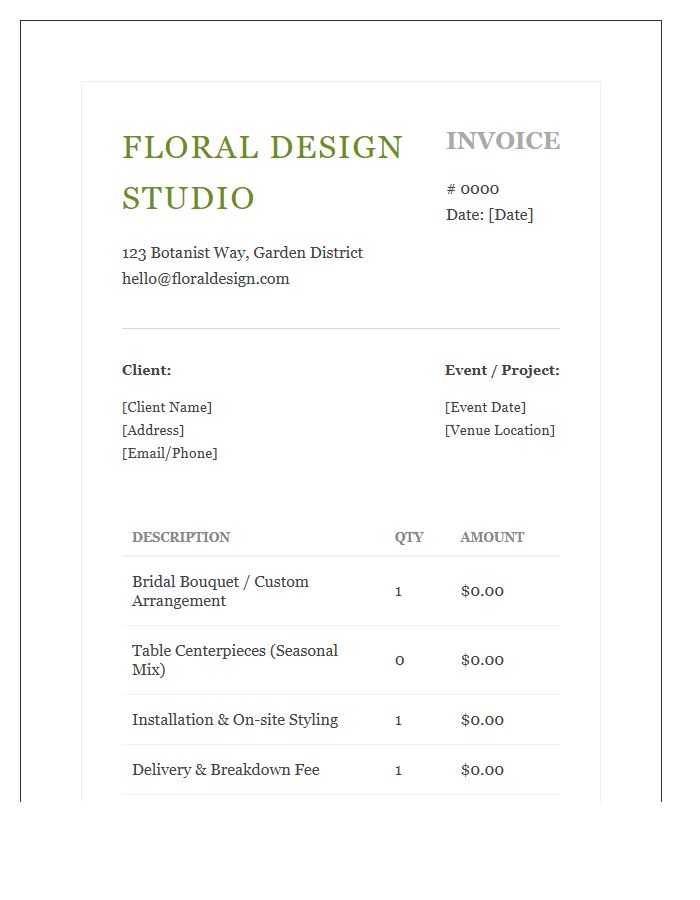 Floral Design Studio Invoice Template