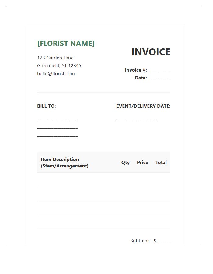 Local Organic Florist Invoice Template