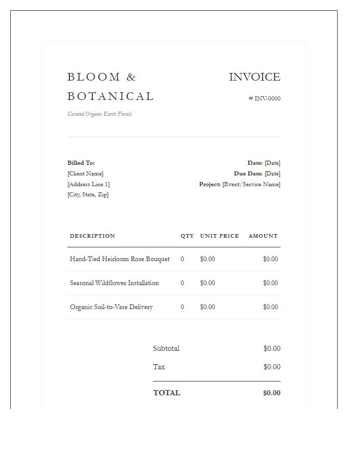 Luxury Organic Flower Invoice Template