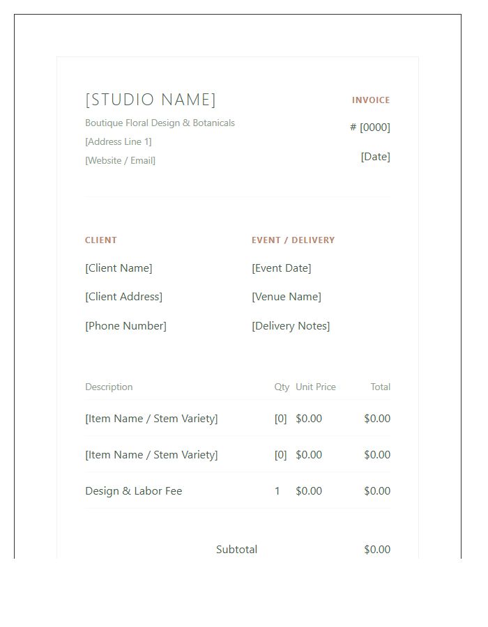 Modern Organic Florist Invoice Template