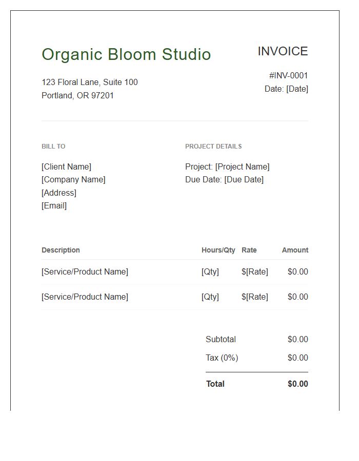 Organic Bloom Studio Invoice Template
