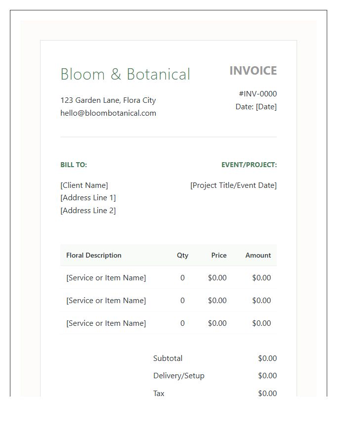 Organic Floral Studio Invoice Template