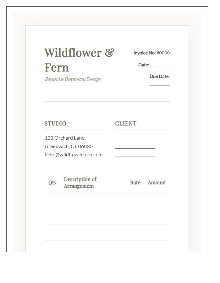 Rustic Floral Studio Invoice Template
