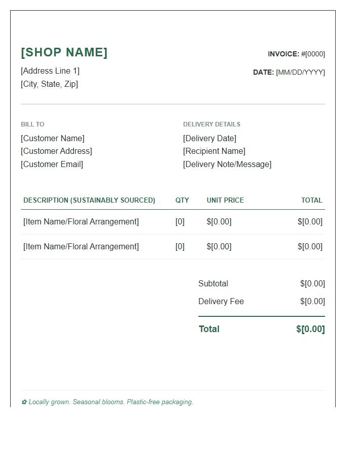 Sustainable Flower Shop Invoice Template