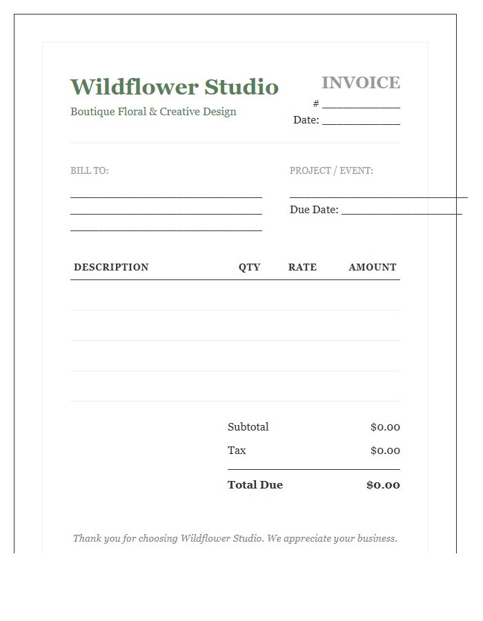 Wildflower Studio Invoice Template
