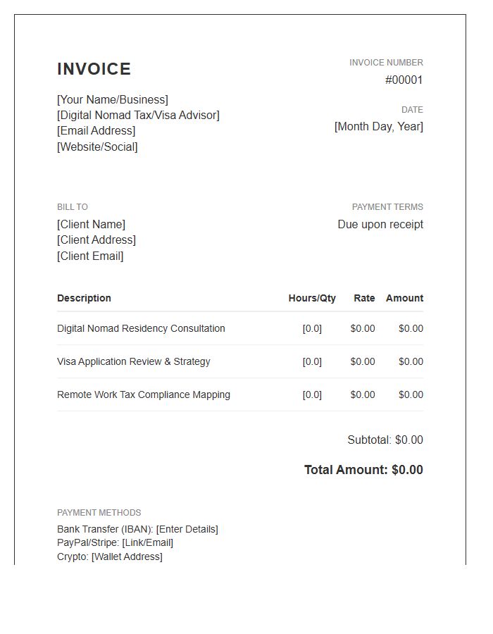 Digital Nomad Advisor Invoice Template