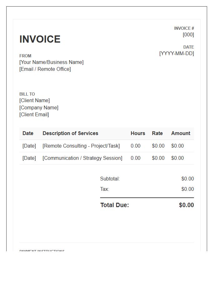 Hourly Remote Consulting Invoice Template