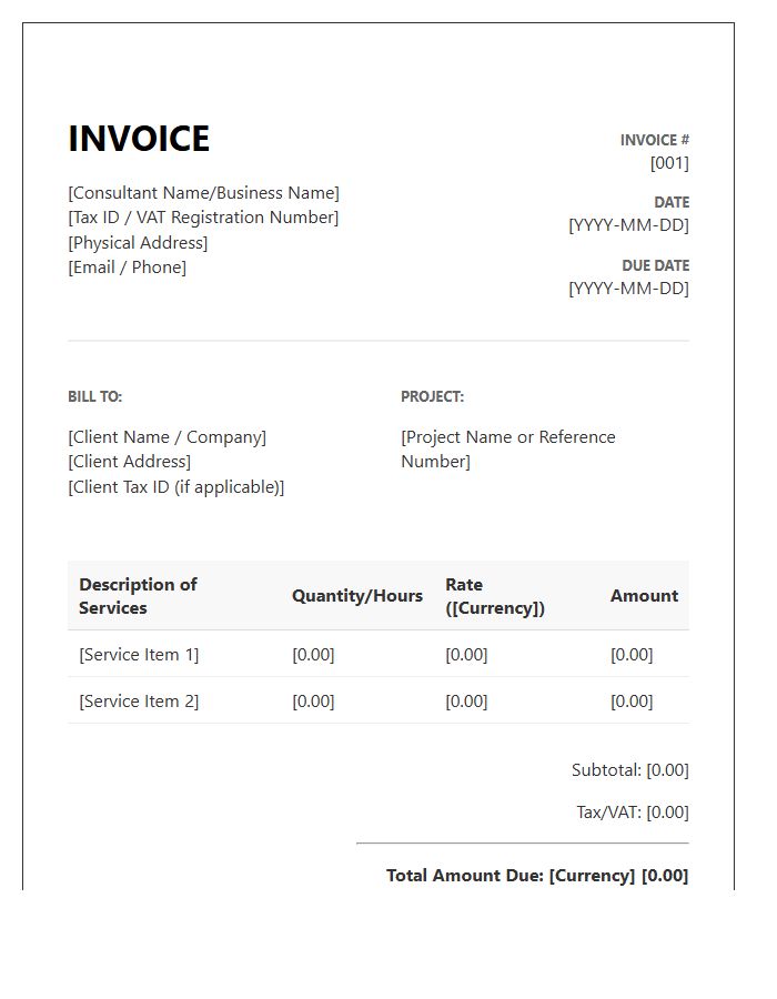 International Independent Consultant Invoice Template