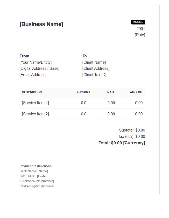 Location Independent Professional Invoice Template