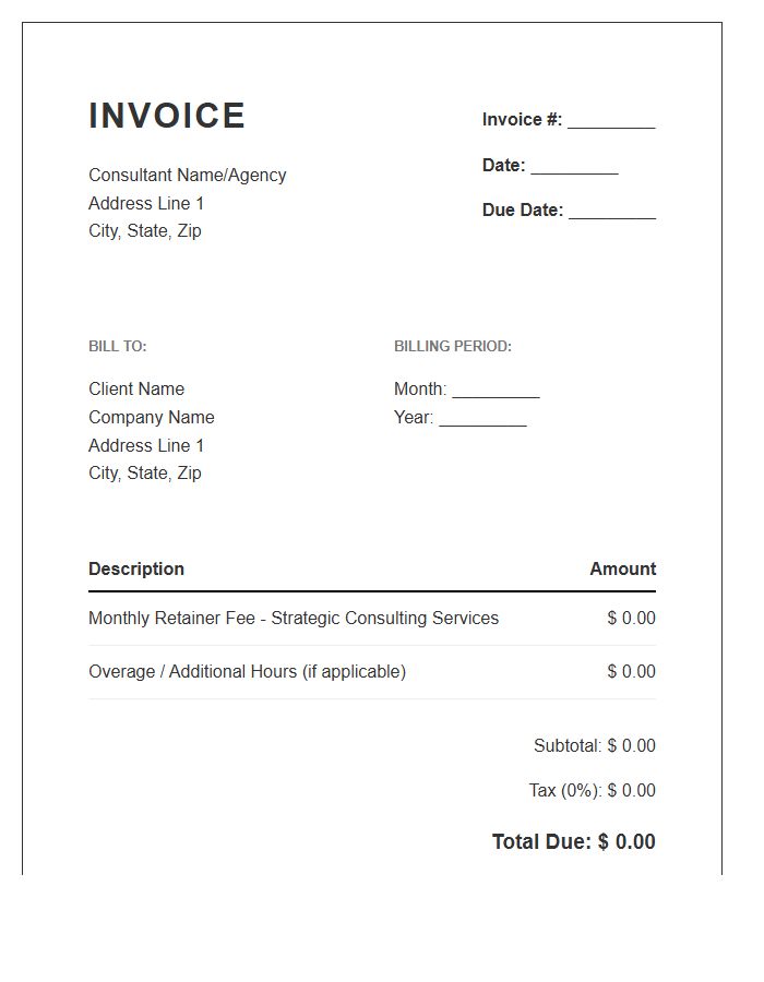 Monthly Retainer Consulting Invoice Template