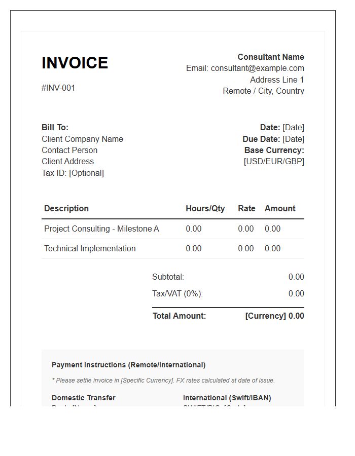 Multicurrency Remote Consultant Invoice Template