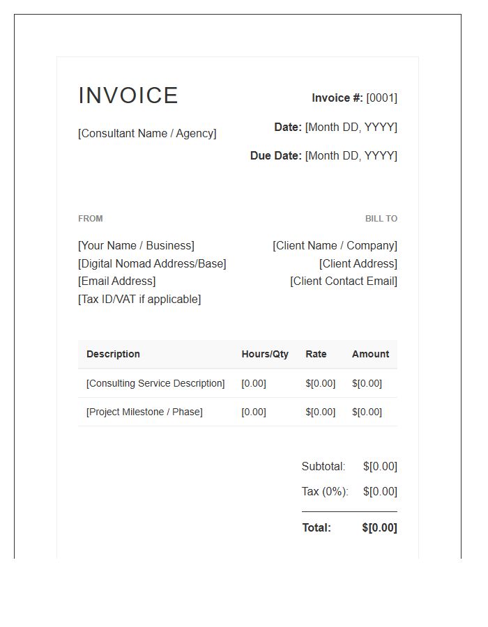 Professional Nomad Consultant Invoice Template