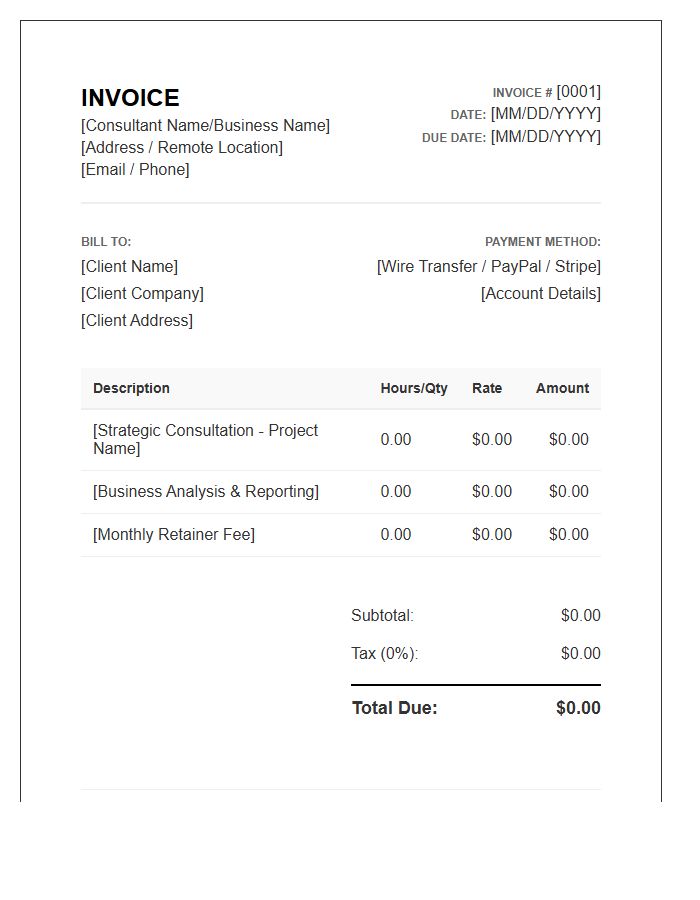 Remote Business Consultant Invoice Template