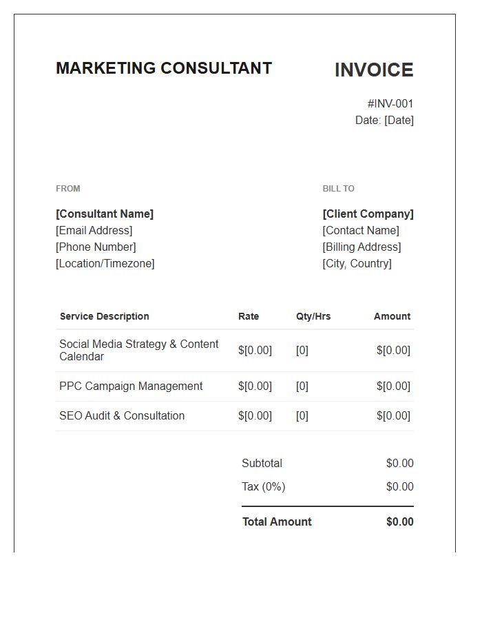 Remote Marketing Consultant Invoice Template