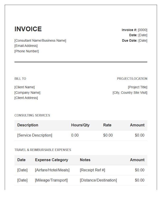 Traveling Freelance Consultant Invoice Template