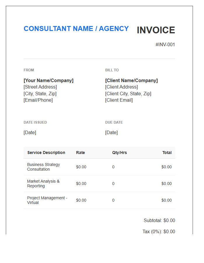 Virtual Business Consultant Invoice Template