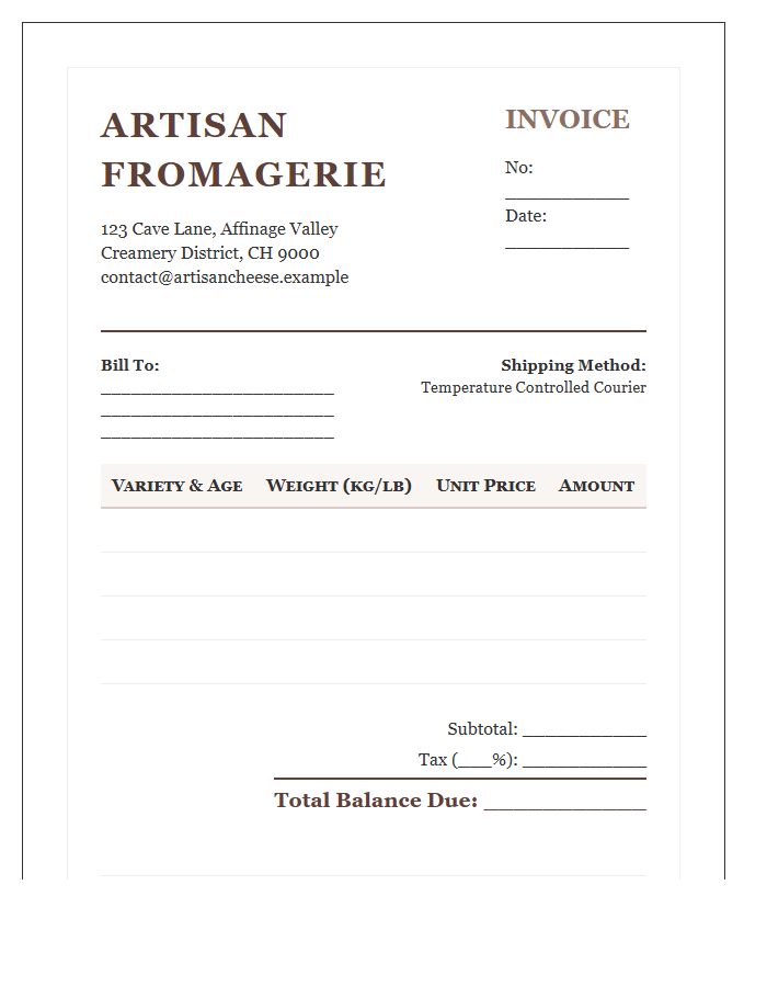 Aged Cheese Seller Invoice Template