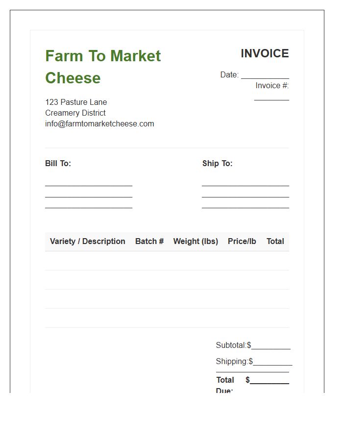 Farm To Market Cheese Invoice Template