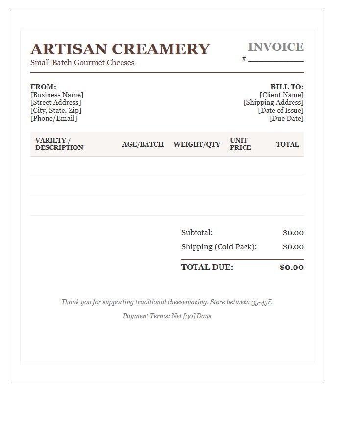 Gourmet Cheese Maker Invoice Template