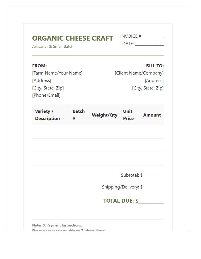 Organic Cheese Maker Invoice Template