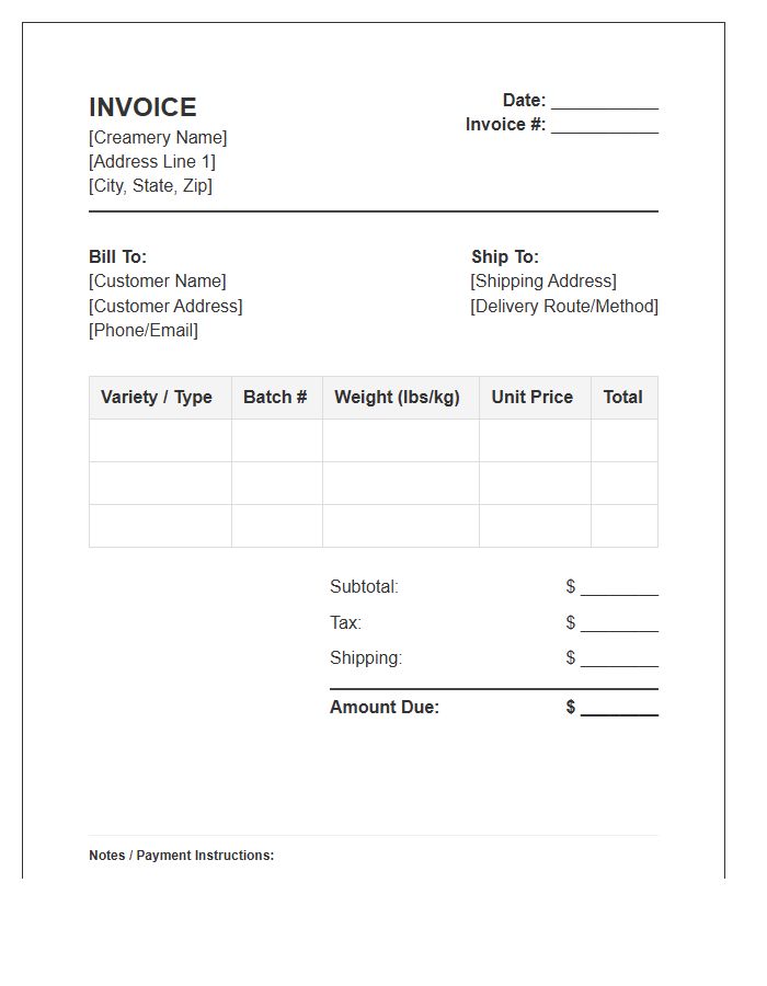 Raw Milk Cheese Invoice Template