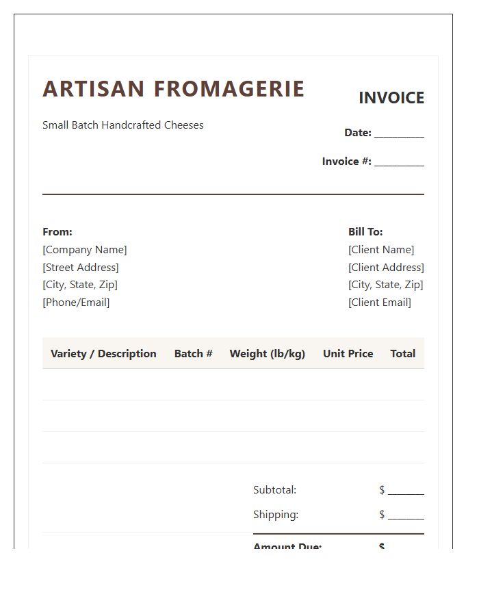 Small Batch Fromagerie Invoice Template