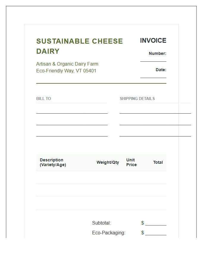 Sustainable Cheese Dairy Invoice Template