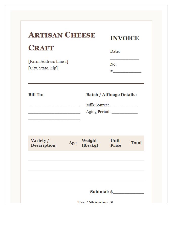 Traditional Cheese Crafting Invoice Template