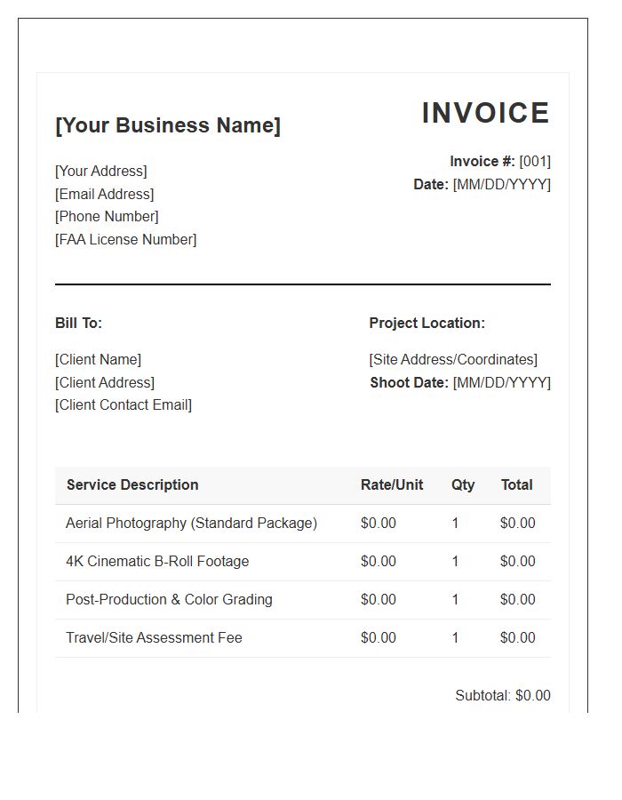 Aerial Drone Photography Invoice Template
