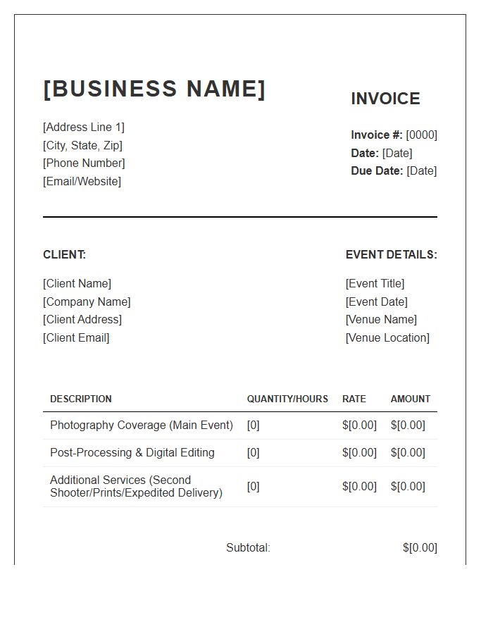 Event Photography Business Invoice Template