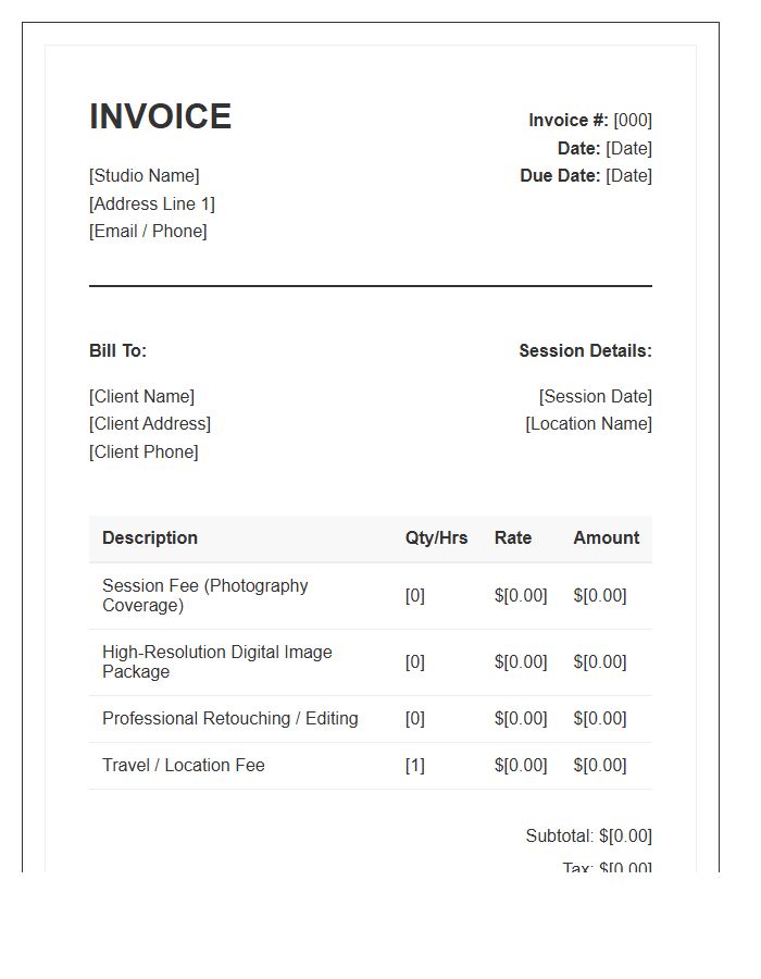 Family Portrait Photography Invoice Template