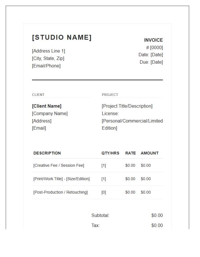 Fine Art Photography Invoice Template