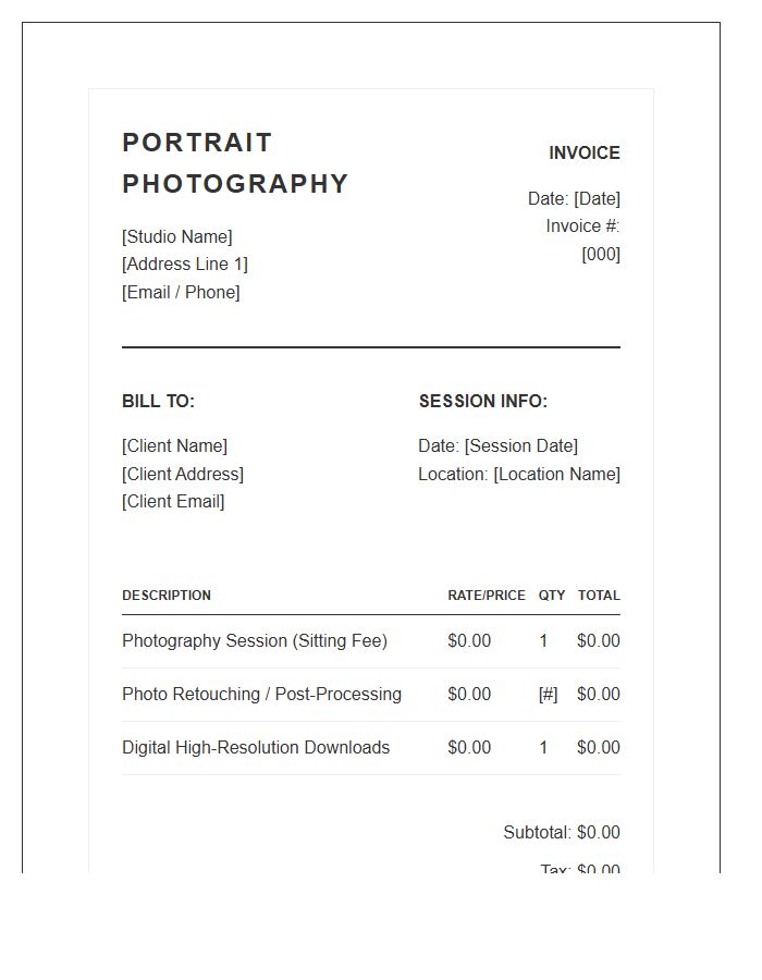 Portrait Photography Service Invoice Template