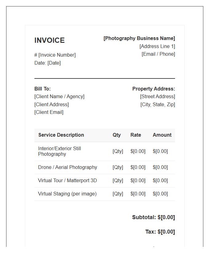 Real Estate Photography Service Invoice Template