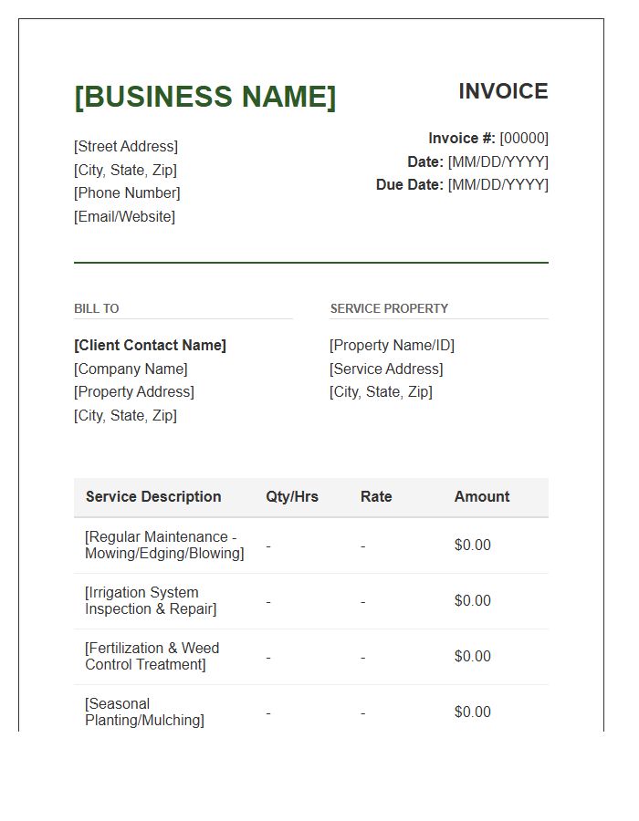 Commercial Landscaping Service Invoice Template