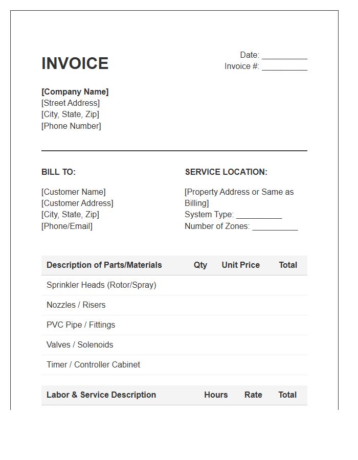 Irrigation System Repair Invoice Template