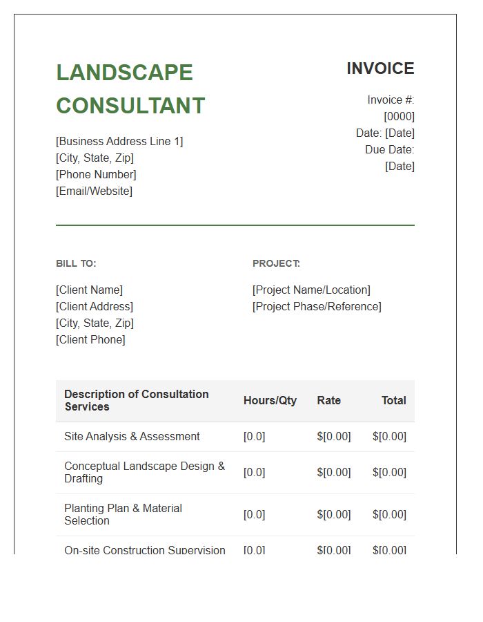 Landscape Design Consultant Invoice Template