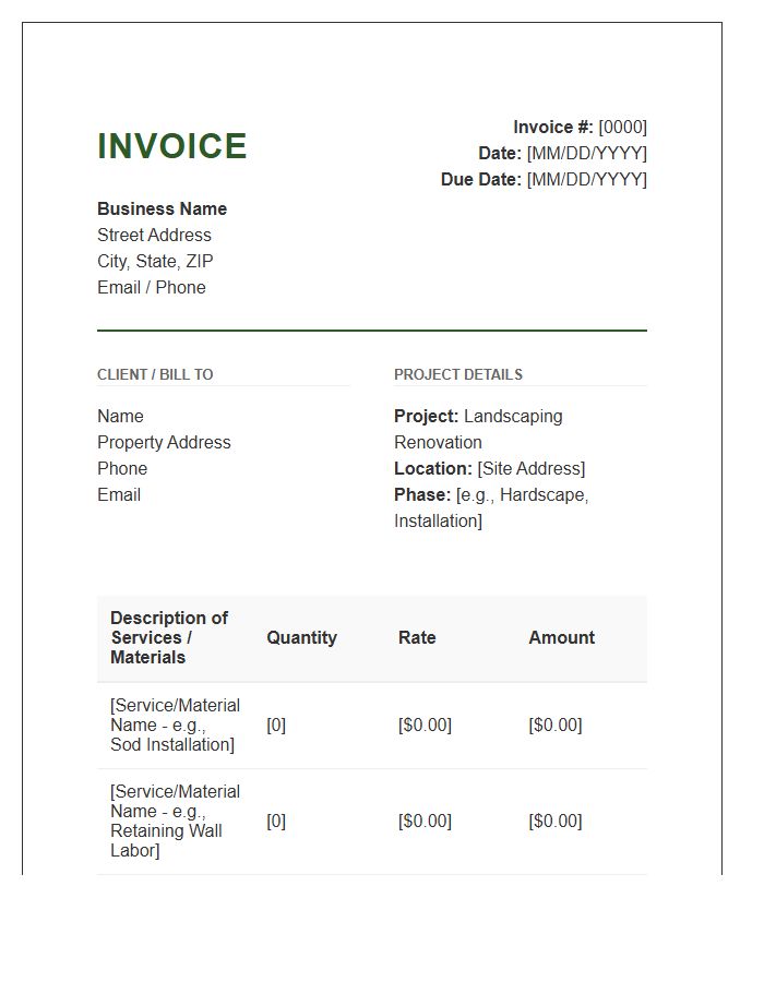 Landscaping Renovation Project Invoice Template