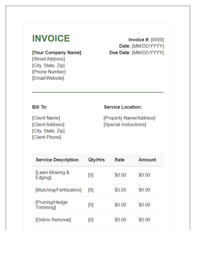 Landscaping Service Billing Invoice Template