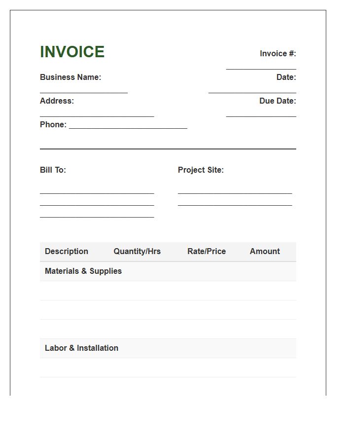 Landscaping Supply And Labor Invoice Template