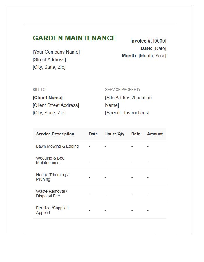 Monthly Garden Maintenance Invoice Template