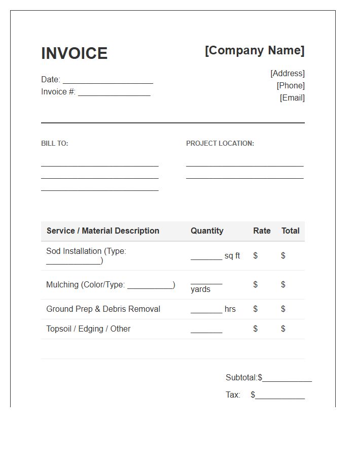 Mulching And Sod Installation Invoice Template