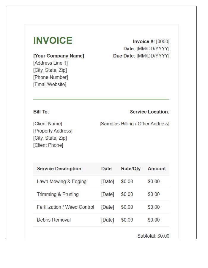 Professional Landscaping Maintenance Invoice Template
