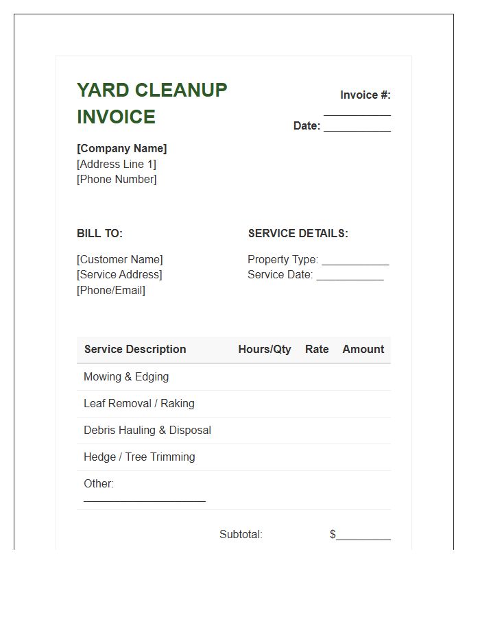 Yard Cleanup Service Invoice Template