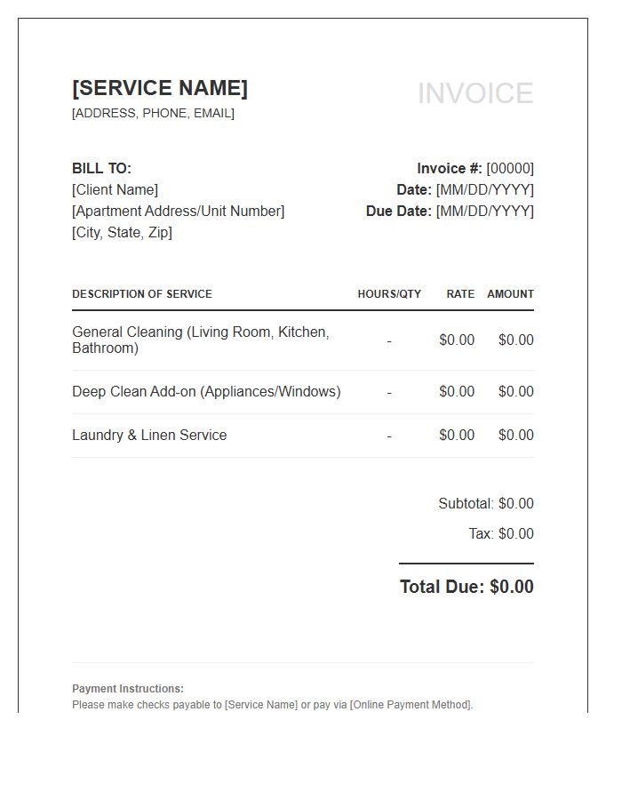 Apartment Cleaning Service Invoice Template